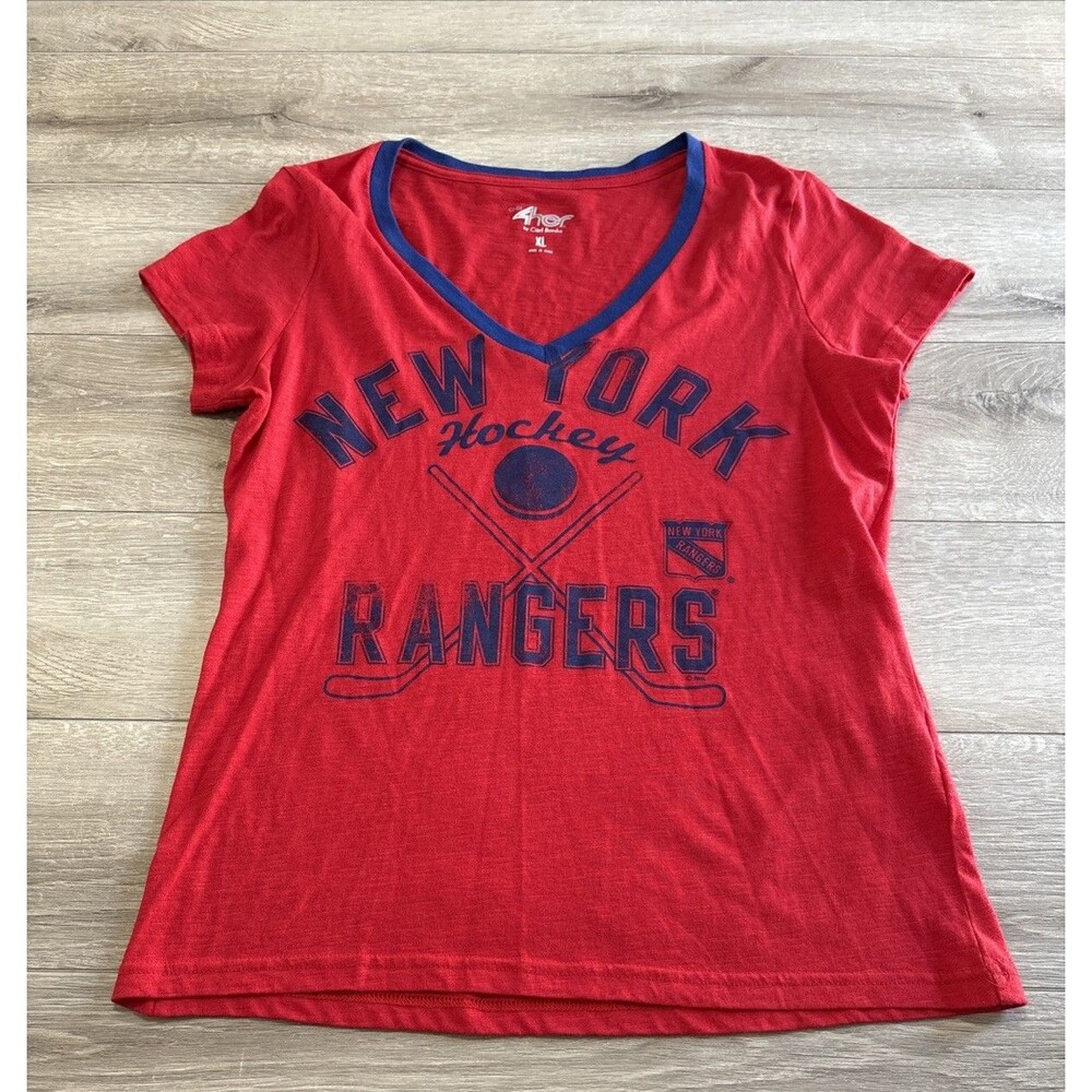 G-III 4Her by Carl Banks New York Rangers NHL Red Blue V Neck SS Tee Women XL
